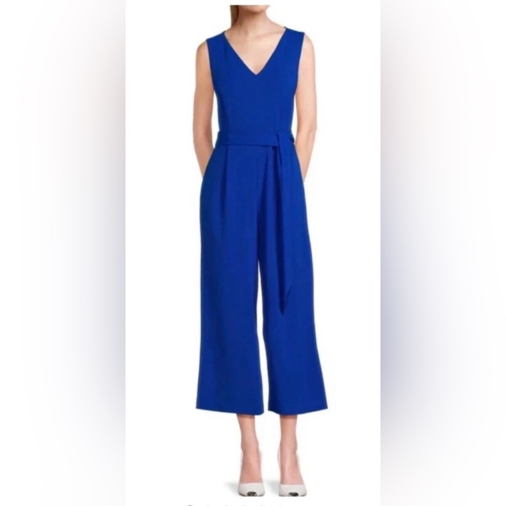 Calvin Klein Royal Blue Sleeveless Wide-Leg Jumpsuit with Tie Waist